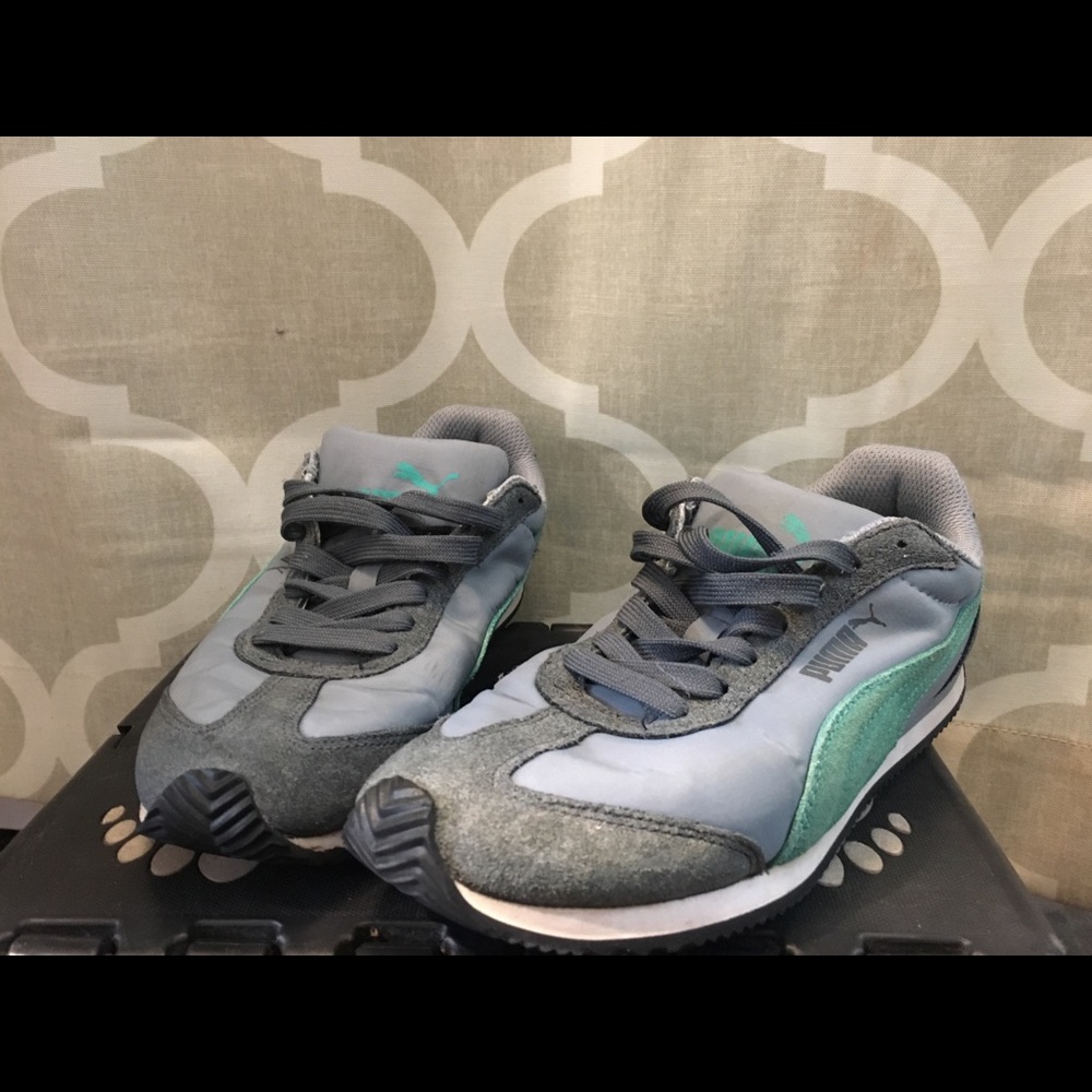 Teal and blue-grey Puma sneakers